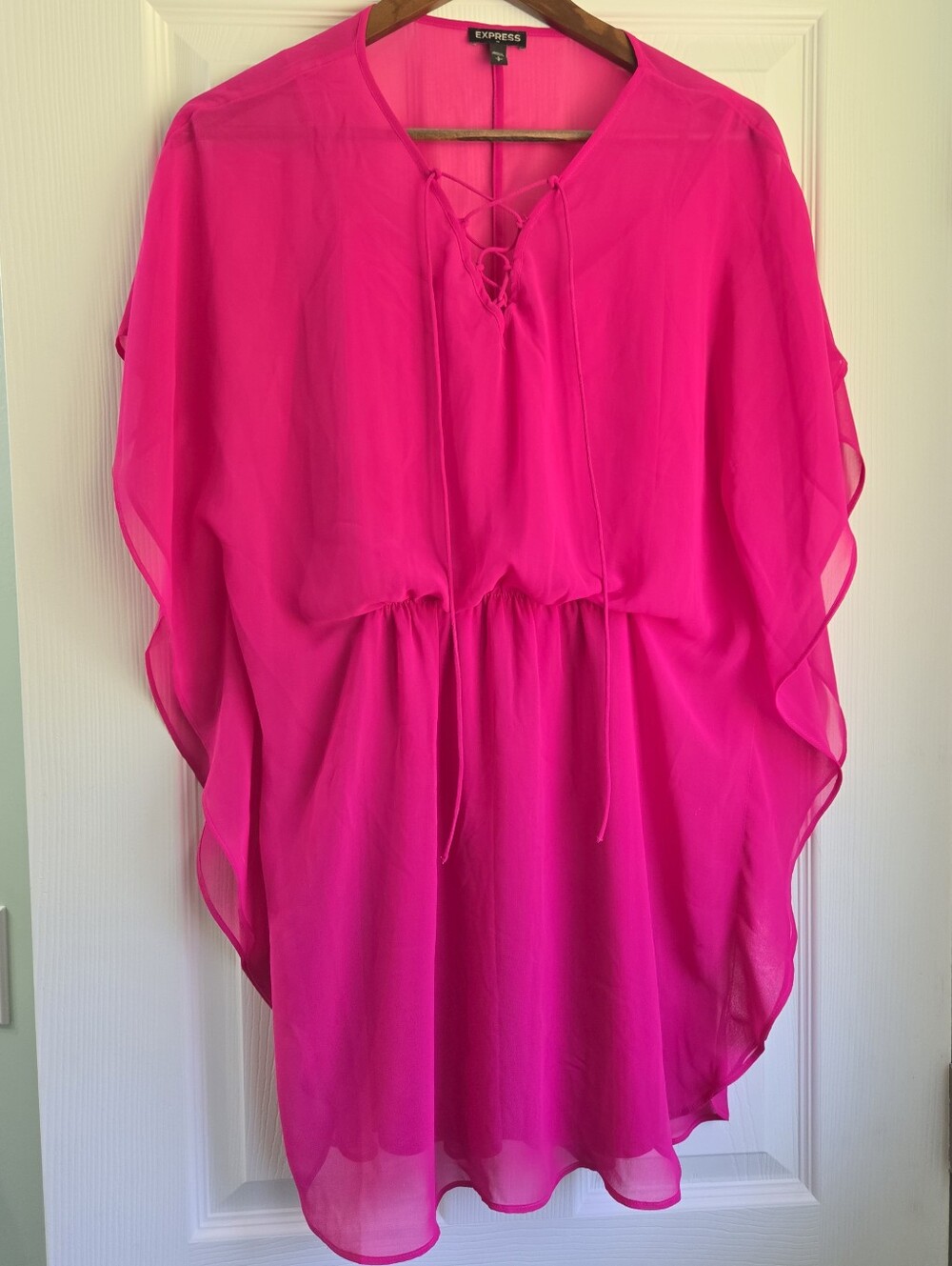 Express Hot Pink Chiffon Lace-Up Kaftan Tunic Mini Dress S
